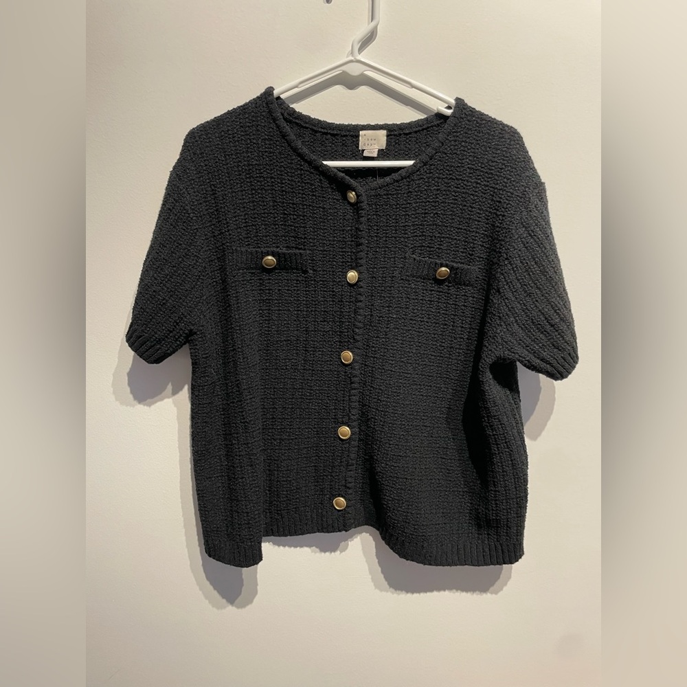 A New Day Women's Short Sleeve Lady Jacket Cardigan Black Size XL NWT